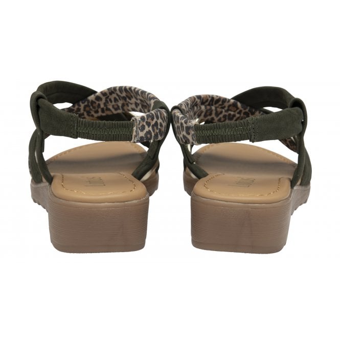  Khaki & Leopard-Print Leather Christa Wedge Sandals | Lotus