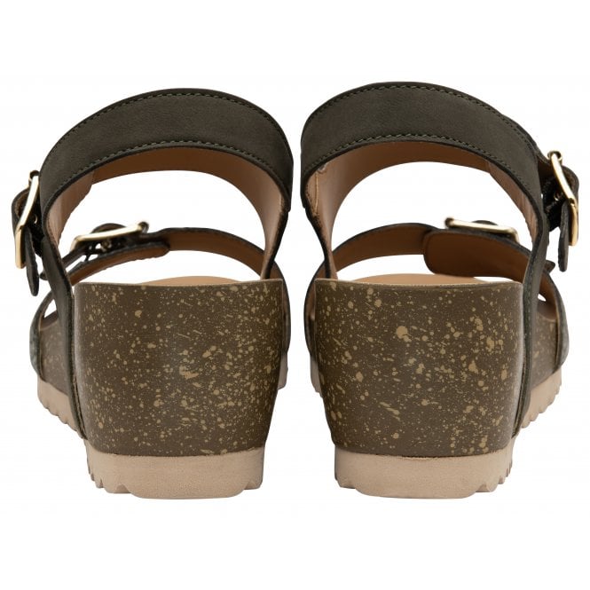  Khaki & Snake-Print Leather Brynlee Open-Toe Wedge Sandals | Lotus