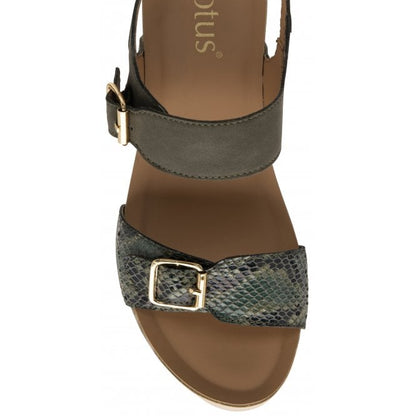  Khaki & Snake-Print Leather Brynlee Open-Toe Wedge Sandals | Lotus