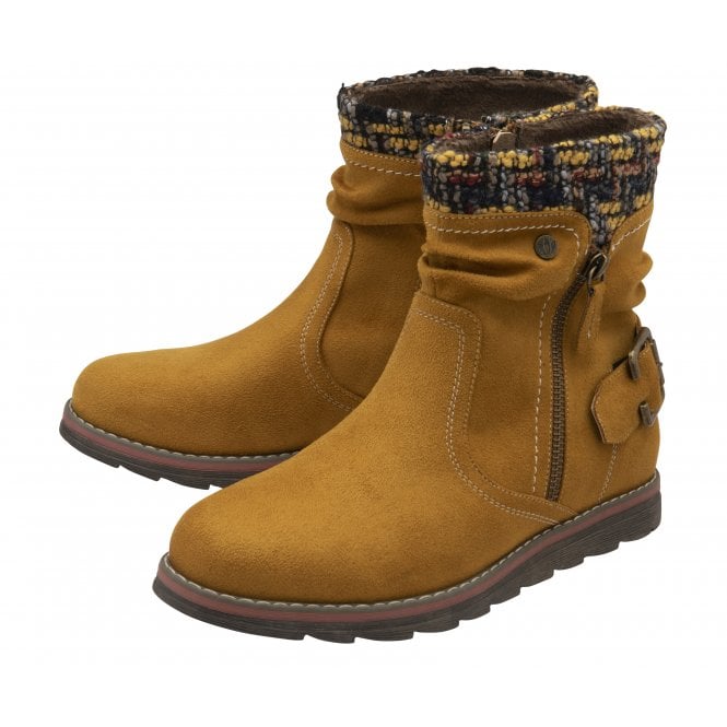  Mustard Textile Sandy Zip-Up Ankle Boots | Lotus