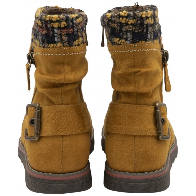  Mustard Textile Sandy Zip-Up Ankle Boots | Lotus