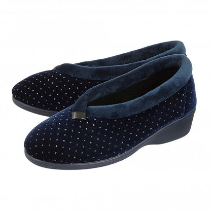  Navy Beverley Velour Slippers | Lotus