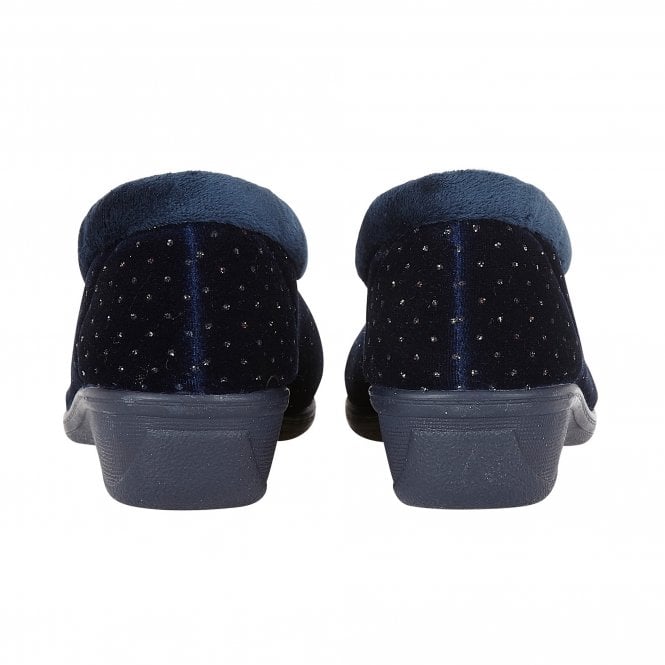  Navy Beverley Velour Slippers | Lotus