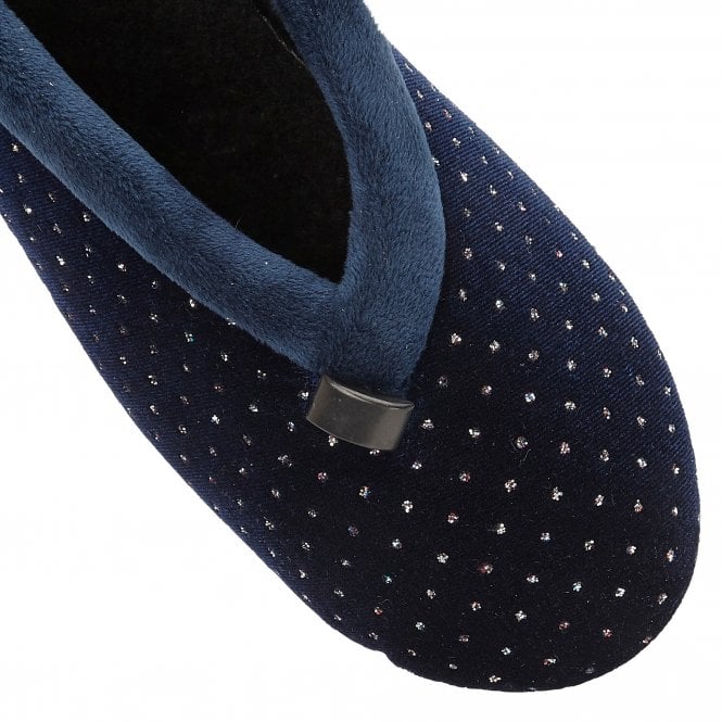  Navy Beverley Velour Slippers | Lotus