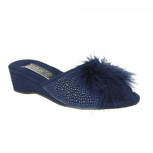  Navy & Diamante Allure Slippers | Lotus