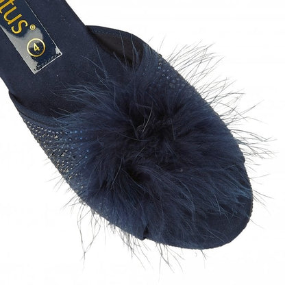  Navy & Diamante Allure Slippers | Lotus