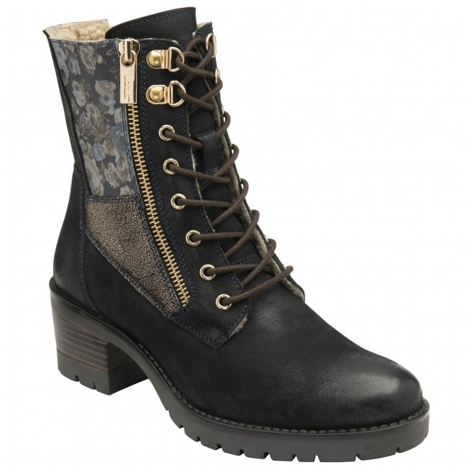  Navy Leather Oklahoma Zip-Up Ankle Boots | Lotus