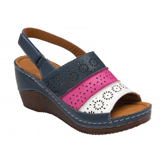  Navy Multi-Leather Neylan Wedge Sandals | Lotus