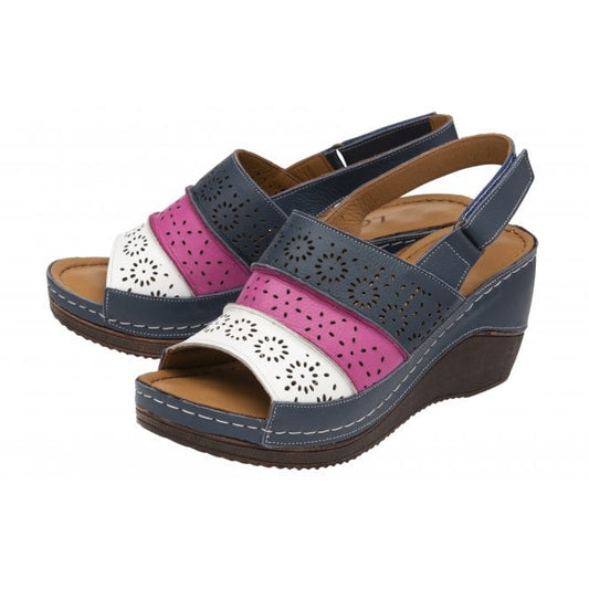  Navy Multi-Leather Neylan Wedge Sandals | Lotus