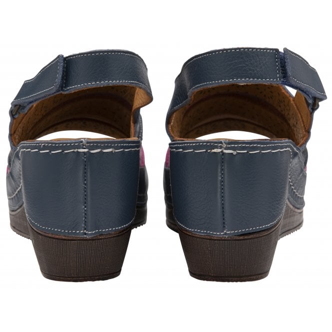  Navy Multi-Leather Neylan Wedge Sandals | Lotus