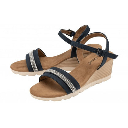  Navy Nantes Open-Toe Wedge Sandals | Lotus