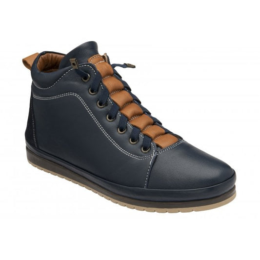  Navy & Tan Leather Frida Ankle Boots | Lotus