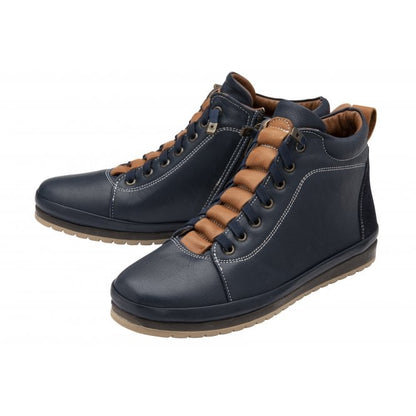  Navy & Tan Leather Frida Ankle Boots | Lotus