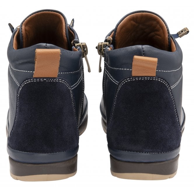  Navy & Tan Leather Frida Ankle Boots | Lotus