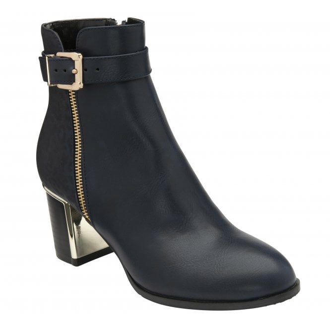  Navy Textile & Leopard-Print Monica Heeled Ankle Boots | Lotus