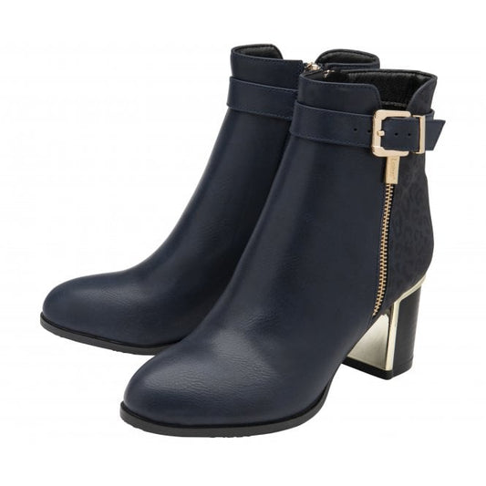  Navy Textile & Leopard-Print Monica Heeled Ankle Boots | Lotus