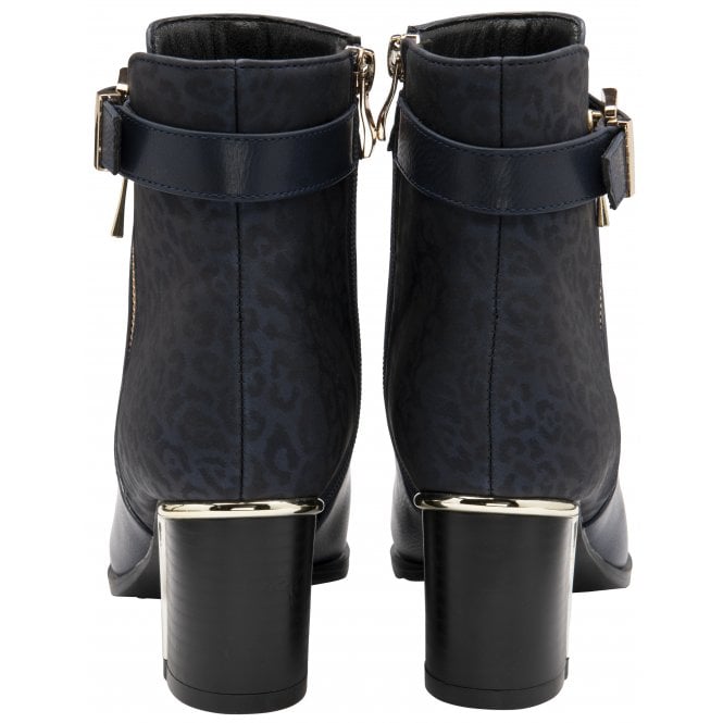  Navy Textile & Leopard-Print Monica Heeled Ankle Boots | Lotus