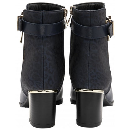  Navy Textile & Leopard-Print Monica Heeled Ankle Boots | Lotus