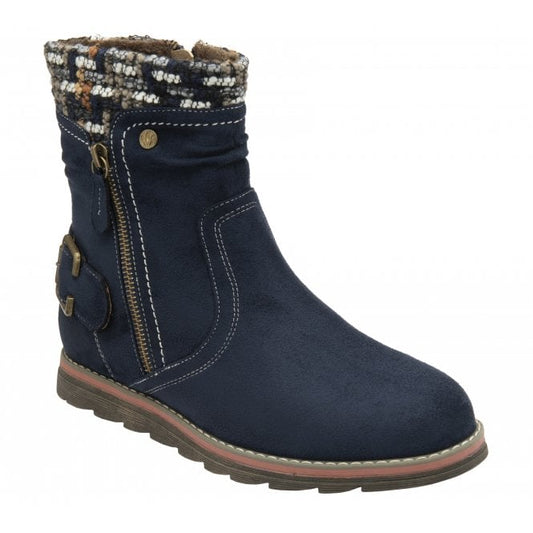  Navy Textile Sandy Zip-Up Ankle Boots | Lotus