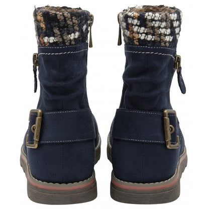  Navy Textile Sandy Zip-Up Ankle Boots | Lotus