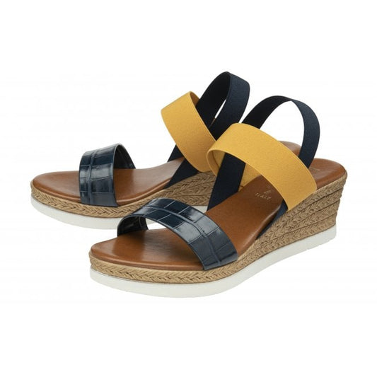  Navy & Yellow Rosatta Wedge Sandals | Lotus