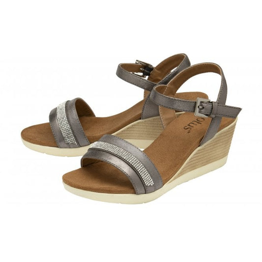  Pewter Mika Open-Toe Wedge Sandals | Lotus