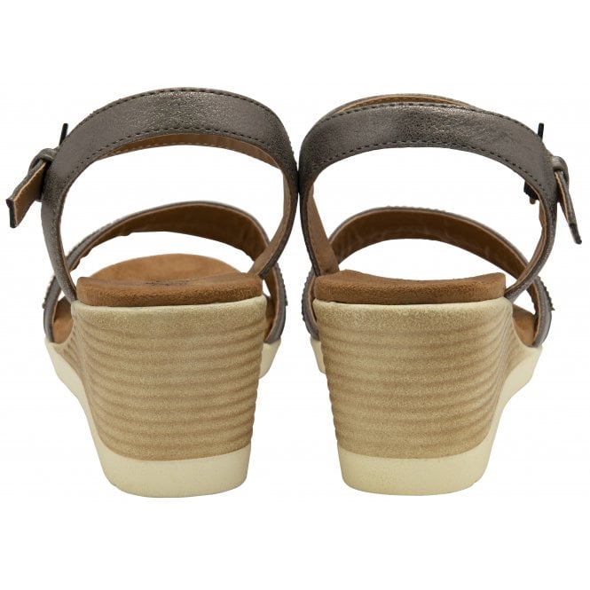  Pewter Mika Open-Toe Wedge Sandals | Lotus