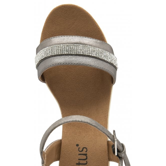  Pewter Mika Open-Toe Wedge Sandals | Lotus