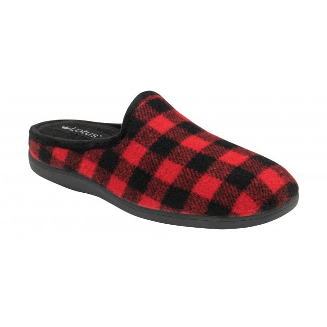  Red Check Textile Fletcher Mule Slippers | Lotus