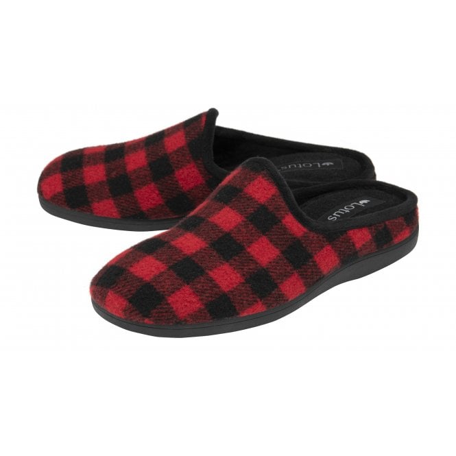 Red Check Textile Fletcher Mule Slippers | Lotus