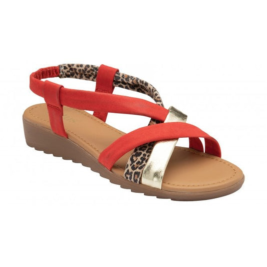  Red & Leopard-Print Leather Christa Wedge Sandals | Lotus