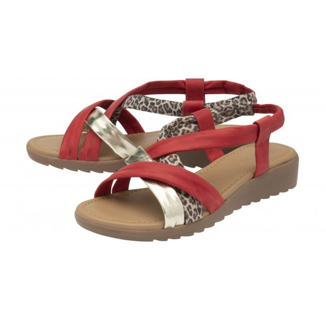  Red & Leopard-Print Leather Christa Wedge Sandals | Lotus
