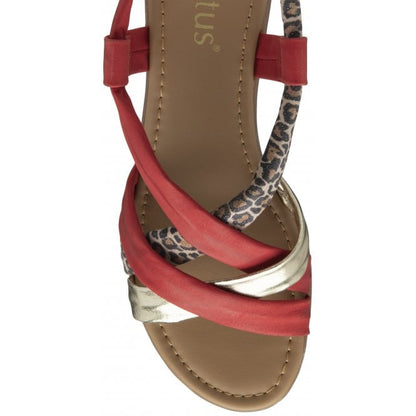  Red & Leopard-Print Leather Christa Wedge Sandals | Lotus