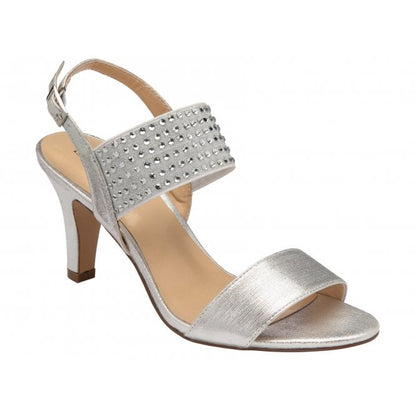  Silver & Diamante Aurora Heeled Sandals | Lotus