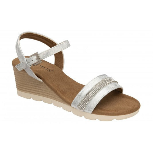  Silver Nantes Open-Toe Wedge Sandals | Lotus