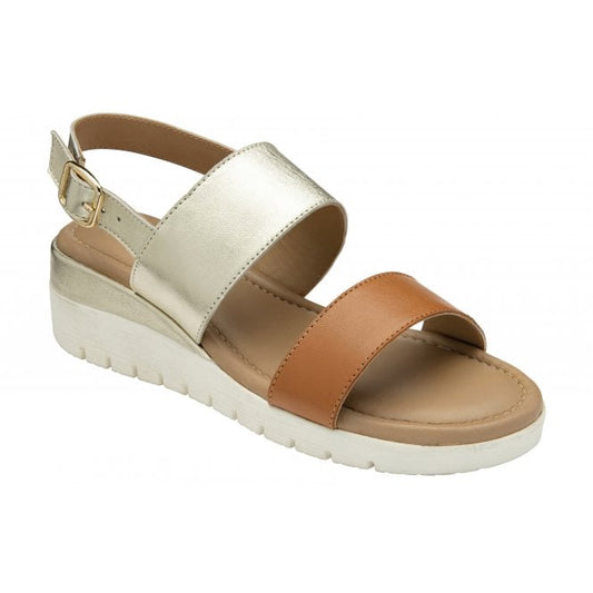  Tan & Gold Leather Madelyn Wedge Sandals | Lotus