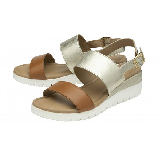  Tan & Gold Leather Madelyn Wedge Sandals | Lotus