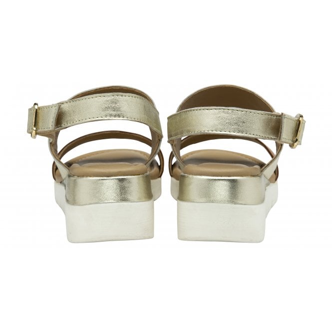  Tan & Gold Leather Madelyn Wedge Sandals | Lotus