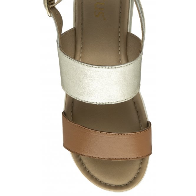  Tan & Gold Leather Madelyn Wedge Sandals | Lotus