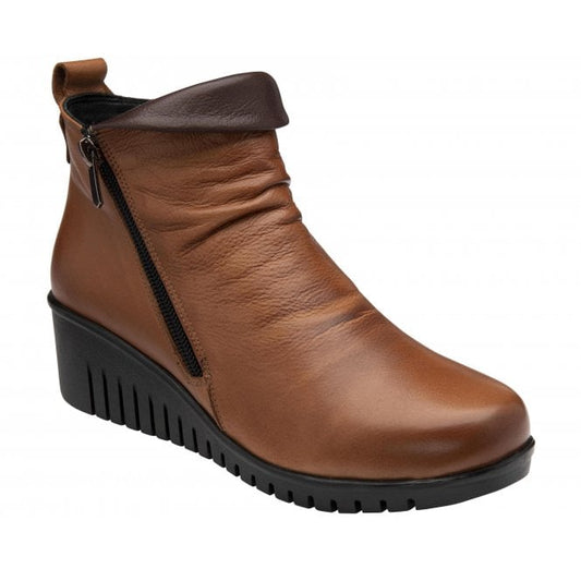  Tan Leather Cordelia Wedge Ankle Boots | Lotus