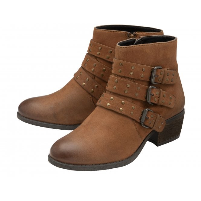  Tan Leather Emelia Zip-Up Ankle Boots | Lotus 
