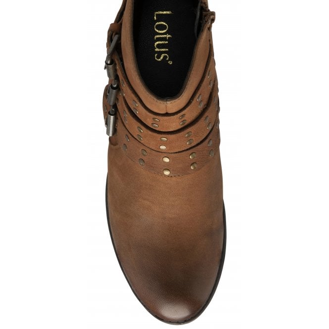  Tan Leather Emelia Zip-Up Ankle Boots | Lotus 