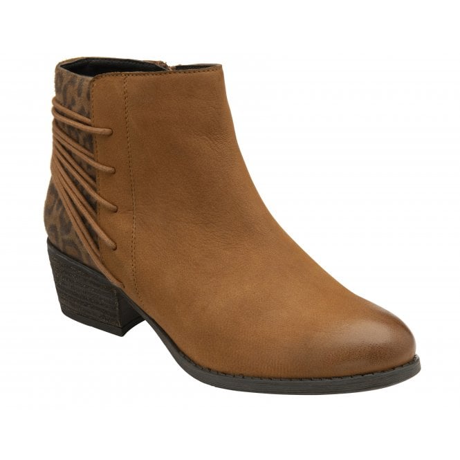  Tan Leather & Leopard-Print Leather Etta Zip-Up Ankle Boots | Lotus