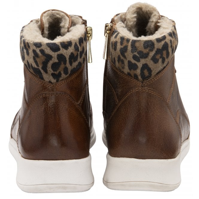  Tan Leather & Leopard-Print Saskia High Top Trainers | Stressless By Lotus