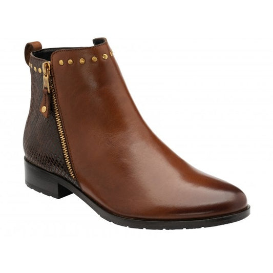  Tan Leather & Reptile-Print Moire Ankle Boots | Lotus