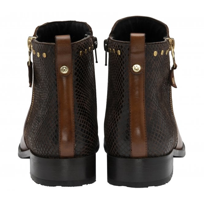  Tan Leather & Reptile-Print Moire Ankle Boots | Lotus