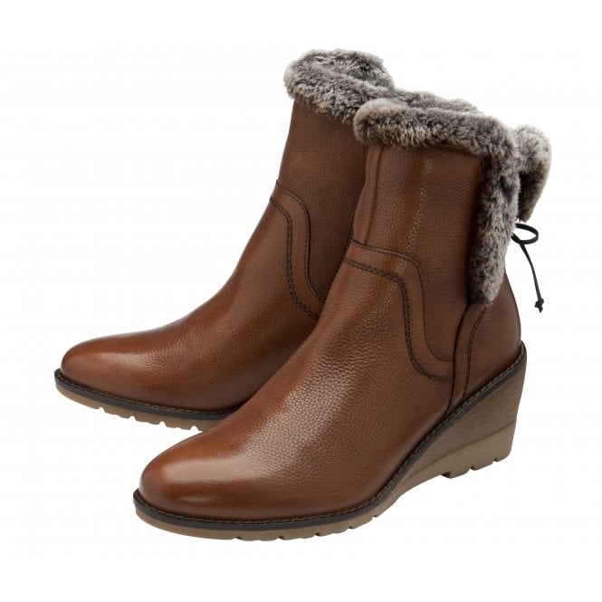 Tan Leather Stephanie Wedge Ankle Boots | Lotus