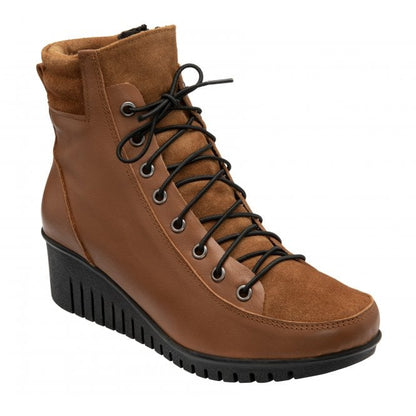  Tan Leather & Suede Delphine Wedge Ankle Boots | Lotus 