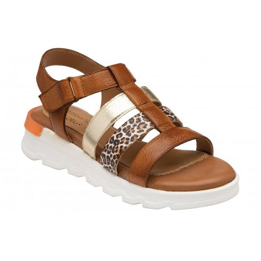  Tan & Leopard-Print Leather Shiloh Open-Toe Sandals | Stressless By Lotus
