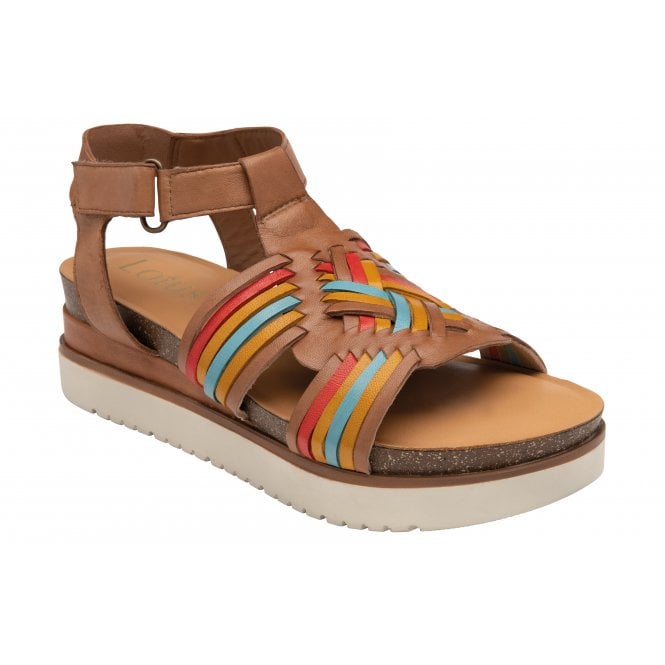  Tan Multi-Leather Cairnes Open-Toe Flatform Sandals | Lotus